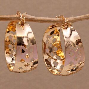 18K Yellow Gold Filled 3 Color Bohemian Wide Tapered Carve Circle Hoop Earrings